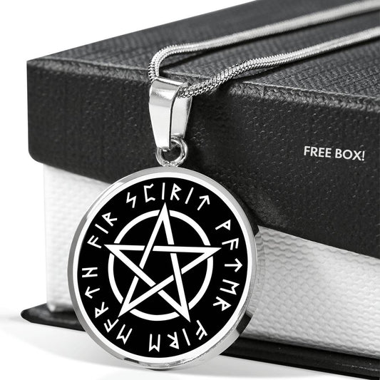 Wicca pentagram necklace - 5 elements in runes pentacle