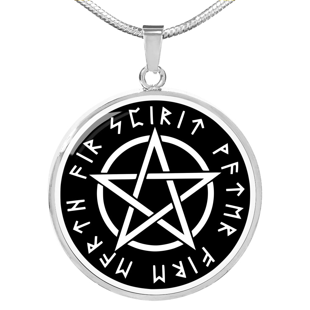 Wicca pentagram necklace - 5 elements in runes pentacle