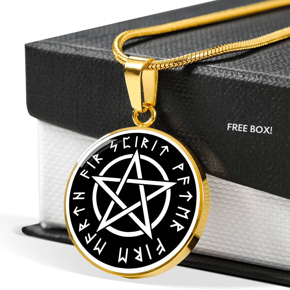 Wicca pentagram necklace - 5 elements in runes pentacle