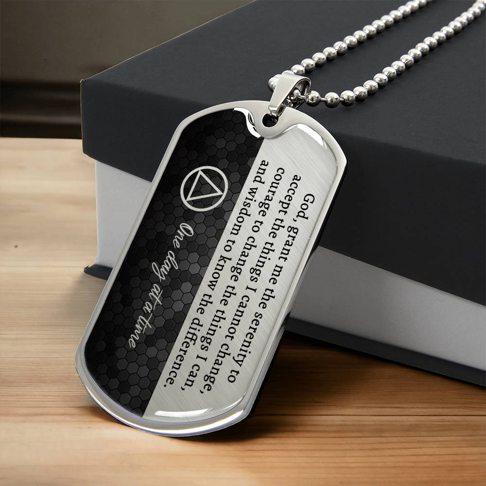 Sobriety gift for him - AA serenity prayer necklace