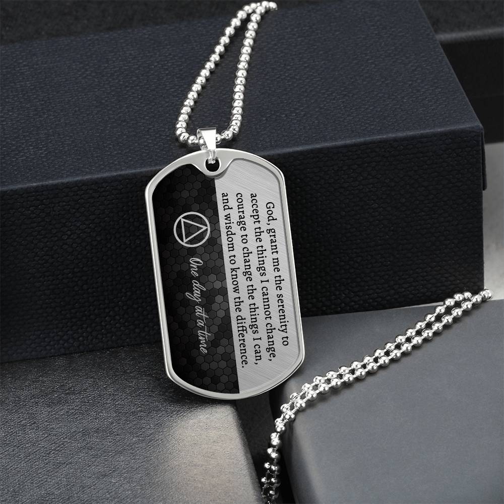 Sobriety gift for him - AA serenity prayer necklace