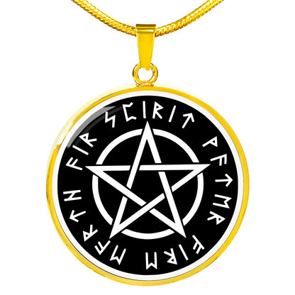 Wicca pentagram necklace - 5 elements in runes pentacle