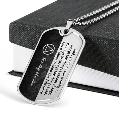 Sobriety gift for him - AA serenity prayer necklace